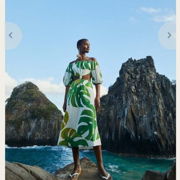 FARM RIO Linen Blend Monstera Midi Knot Dress - Picture 9 of 12